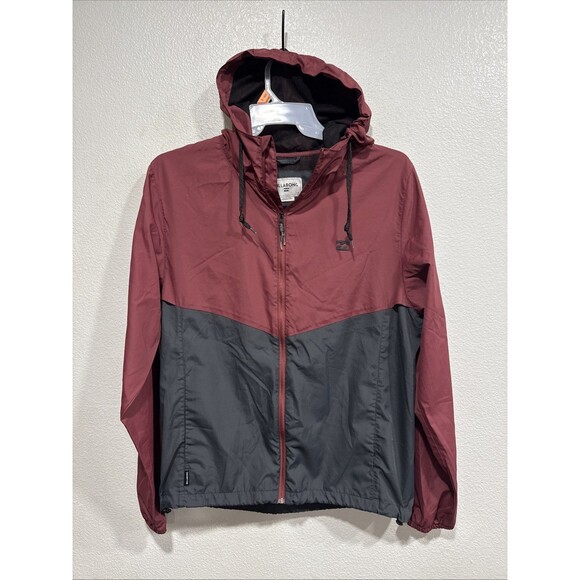 Billabong maroon Hooded Windbreaker pockets Jacket Size Large - Picture 1 of 9